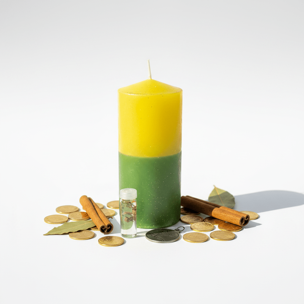 Velón Ritualizado 4 Ventas · Amarillo y Verde · Tata Magic Velón RitualizadoTienda esotérica Málaga - La Tienda de Tata Magic: tienda Esotérica en Málaga